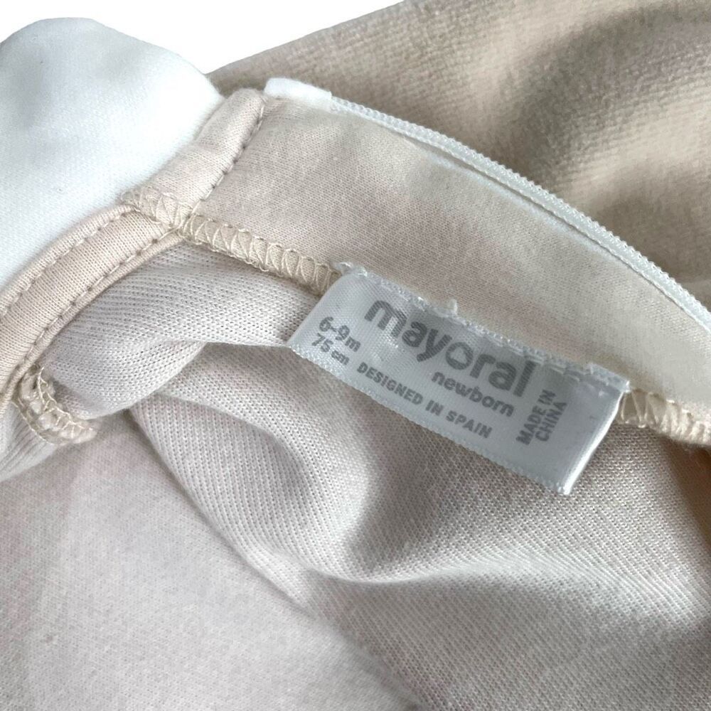 Mayoral velvet‎ footie pajama bodysuit Size 6-9M neutral beige sheep - Picture 9 of 10